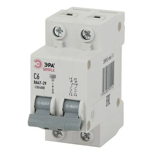 模块式微型断路器 2P C 6A 4.5kA ВА 47-29 SIMPLE-mod-10 ЭРА Б0039227