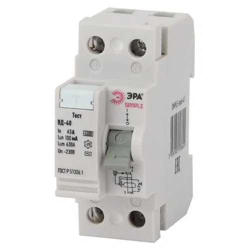 剩余电流动作保护器 (RCD) 2p 63A/100mA ВД-40 (电子式) SIMPLE-mod-48 ЭРА Б0039268