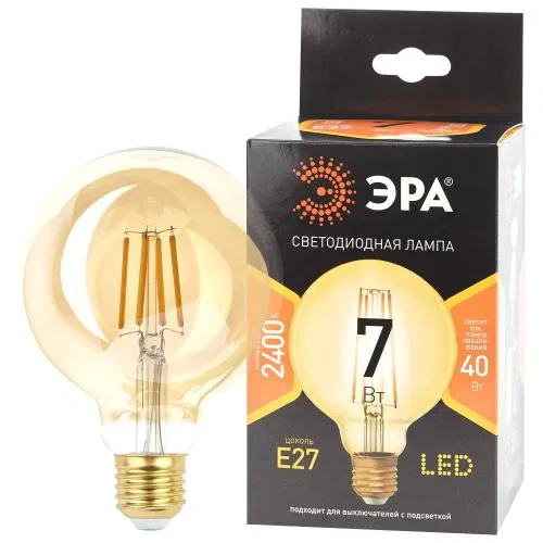 Лампа светодиодная филаментная F-LED G95-7W-824-E27 7Вт G95 шар золотая 2400К тепл. бел. E27 Эра Б0047662