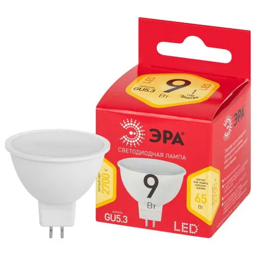 Лампа светодиодная RED LINE LED MR16-9W-827-GU5.3 R 9Вт софит тепл. бел. свет Эра Б0054239