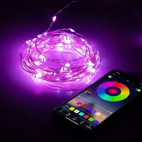 Гирлянда светодиодная "Нить" 5м RGB 220В с пультом таймер музыка управл. через мобил. прилож. Эра Б0055994