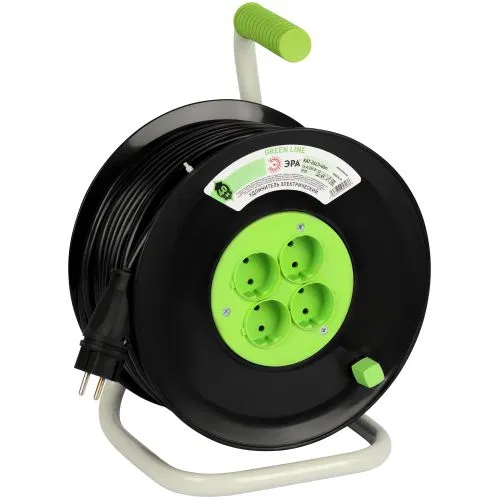GREEN LINE KAT-2x2.5-40m power extension cord on reel plastic 4 sockets without grounding 40m PVS 2x2.5mm2 Era B0065077