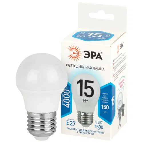 Лампа светодиодная STD LED P45-15W-840-E27 15Вт шар 4000К нейтр. бел. свет E27 170-265В Эра Б0066843