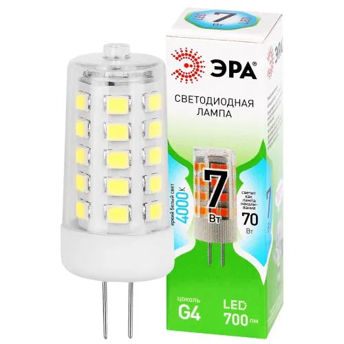 Лампа светодиодная GREEN LINE LED G4-JC-7W-840-12V GL 7Вт капсульная прозрачная 4000К яркий бел. свет G4 12В Эра Б0067148