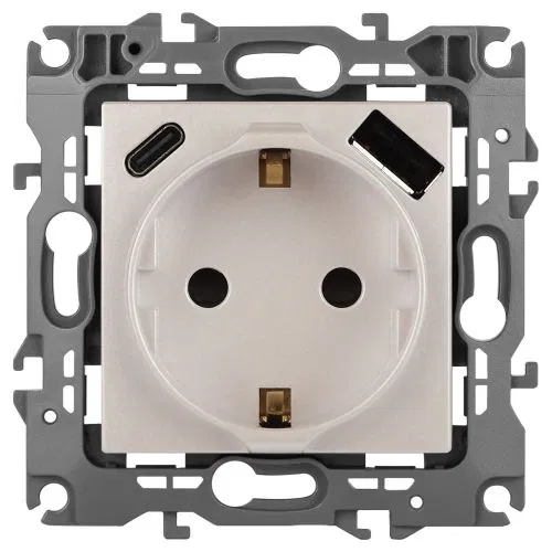 Розетка Эра12 12-4108-15 16А 250В 2P+E с USB type-A+C 5В-3А защ. шторки перламутр Эра Б0067767