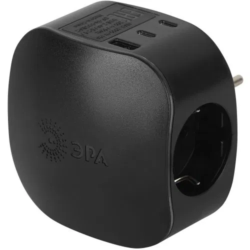 Разветвитель 3-м SP-3e-3USBAC-B + 3 USB A+C с заземл. со шторками 16А черн. Эра Б0069082