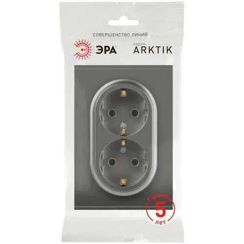 Розетка 2-м СП Arktik 16А IP20 250В с заземл. со шторками графит Эра Б0070459