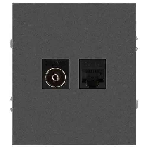 Розетка комбинированная СП Arktik RJ45 + TV 16А IP20 250В графит Эра Б0070499