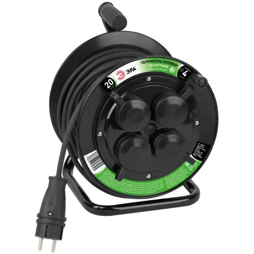 Power extension cord GREEN LINE KAT-KG-3x2.5-20m-IP44 on reel with covers and grounding 4 sockets 20m KG 3x2.5mm2 Era Б0072572