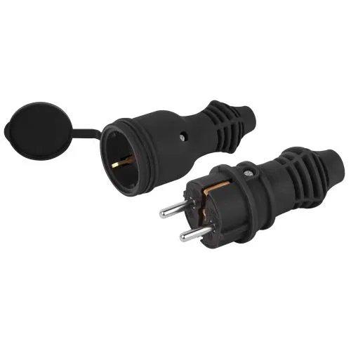 Набор вилка+розетка VX13-B-IP44+RX11-B-IP44 каучуковые с заземлением 16А IP44 прямые черн. Эра Б0072626