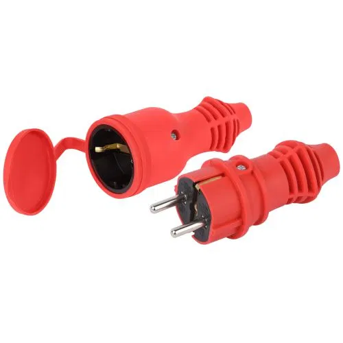 Набор вилка+розетка VX13-R-IP44+RX11-R-IP44 каучуковые с заземлением 16А IP44 прямые красн. Эра Б0072627
