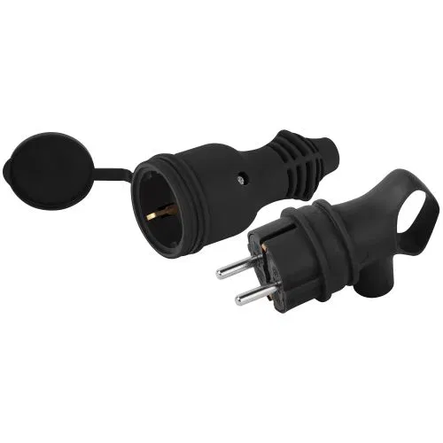 Plug + socket set VX12-B-IP44+RX11-B-IP44 rubber with grounding 16A IP44 with ring angle black Era Б0072628