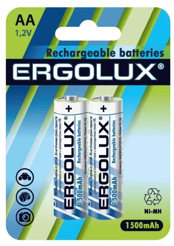 AA Ni-MH 1.2V 1500mAh BL-2 metallic (2pcs blister) Ergolux 12975