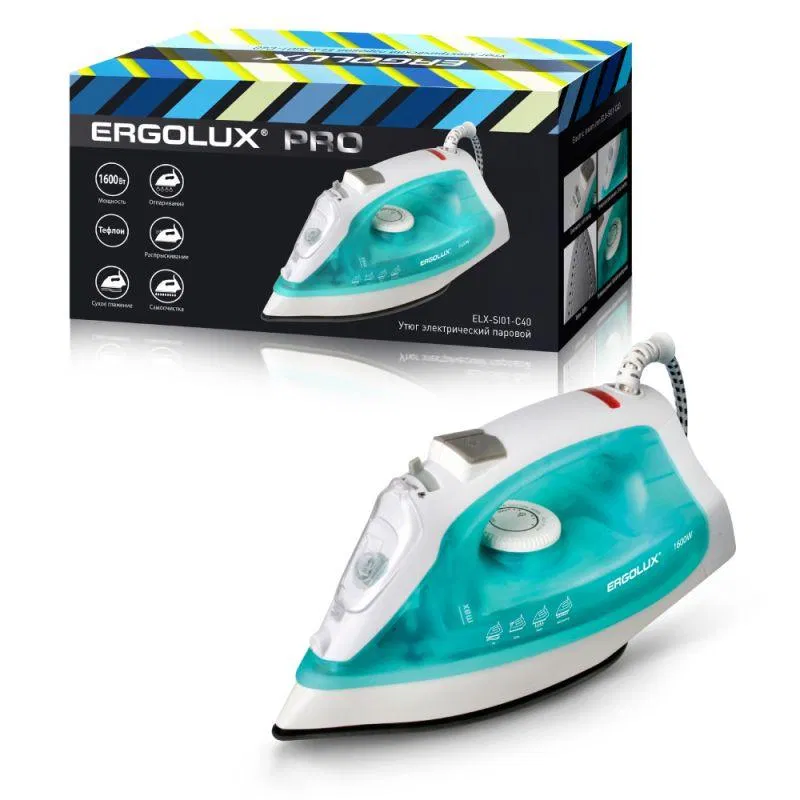 蒸汽熨斗 ELX-SI01-C40 电动 1600W 220-240V 特氟龙 水蓝色 Ergolux 13126