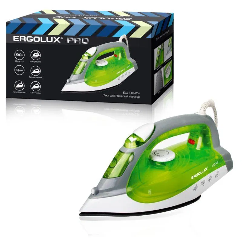 Ergolux 13127 电蒸汽熨斗 ELX-SI02-C34 2000W 220-240V 特氟龙涂层