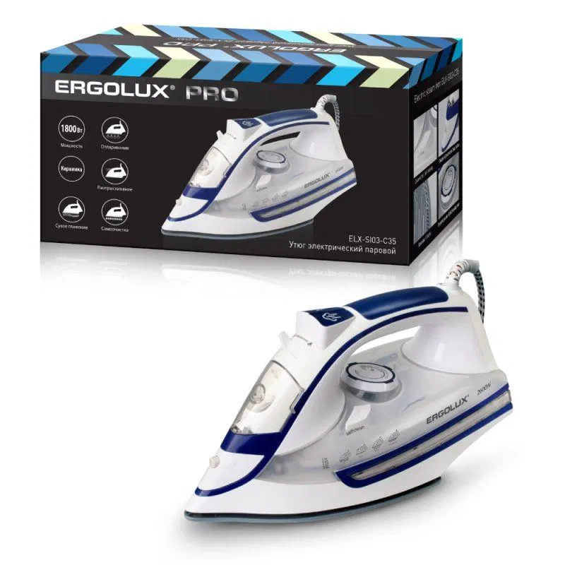 Ergolux 13128 电蒸汽熨斗 ELX-SI03-C35 电 2600W 220-240V 陶瓷 白/蓝
