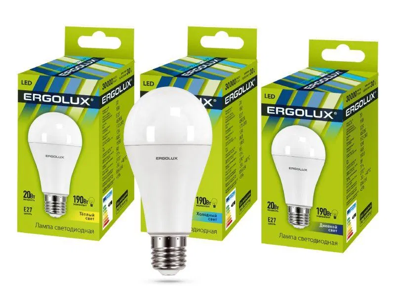 LED lamp LED-A65-20W-E27-3K 20W pear-shaped 3000K warm white E27 180-240V LON Ergolux 13182