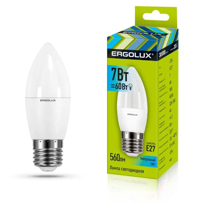 LED lamp LED-C35-7W-E27-4K Candle 7W E27 4500K 172-265V Ergolux 13298