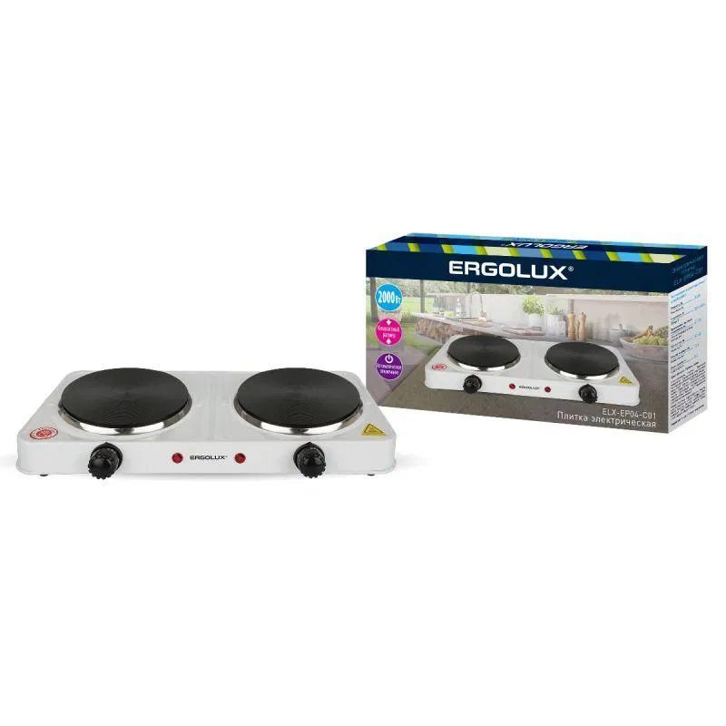 Ergolux 13439 电磁炉 ELX-EP04-C01 2 盘式 加热 2000W 220-240V 白色