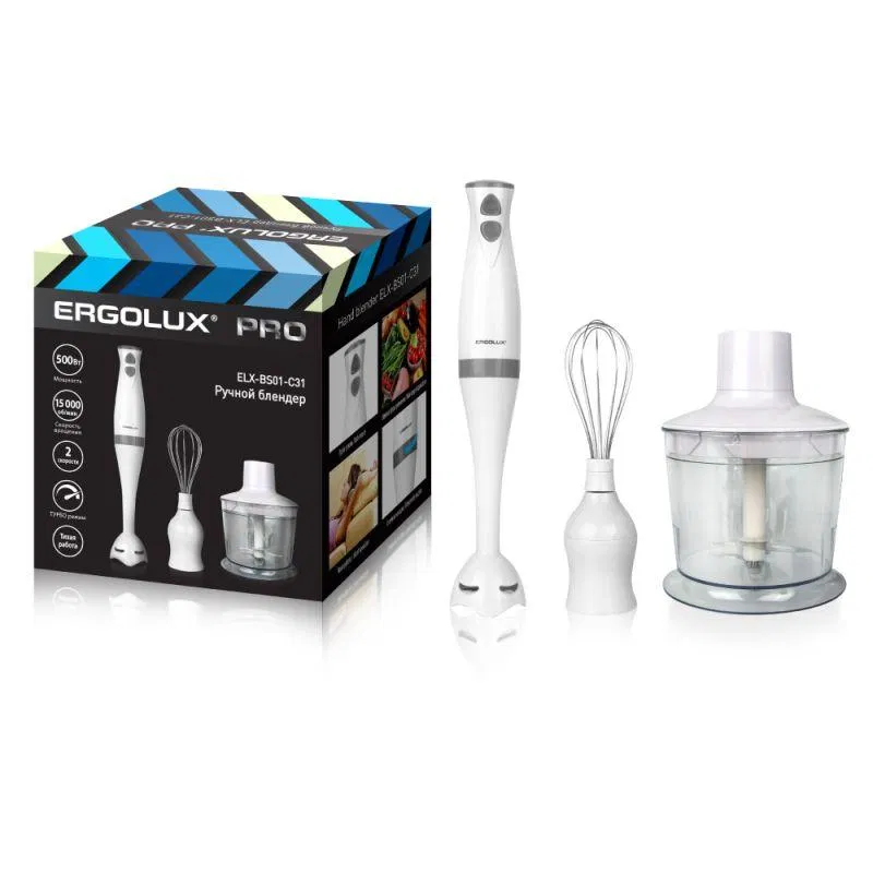 Ergolux 13440 搅拌机套装：粉碎机；打蛋器 500W 220-240V 白/灰