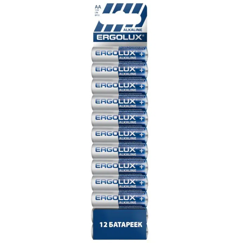 Элемент питания алкалиновый AA/LR6 1.5В Alkaline BP12 ПРОМО (уп.12шт) Ergolux 15199