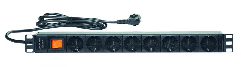 Блок распределения питания базовый 19дюйм 1U 16/230 8 Schuko Schuko шнур 1.8м выключатель Eurolan 60A-61-01-08BL