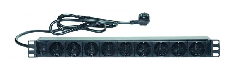 Блок распределения питания базовый 19дюйм 1U 16/230 9 Schuko Schuko шнур 1.8м Eurolan 60A-61-01-09BL