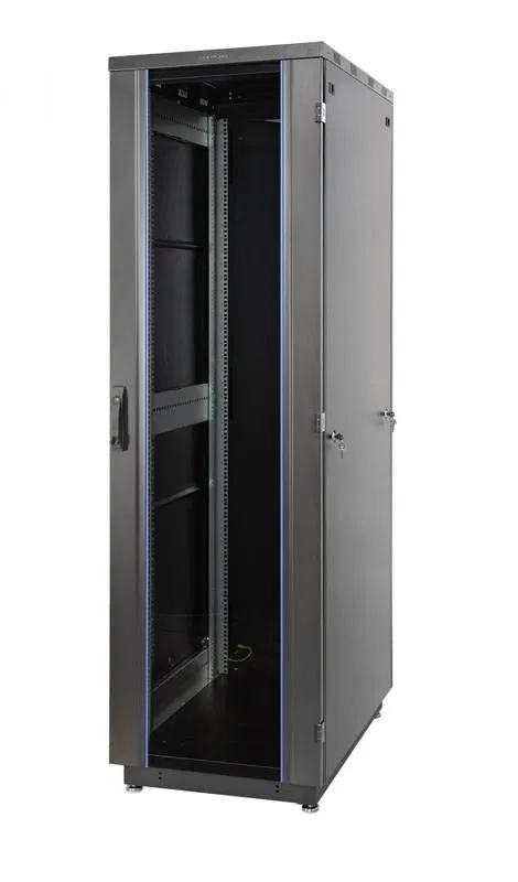 Шкаф Racknet S3000 42U 600х800 передняя дверь стекло 1-ств. задняя дверь метал. 1-ств. черн. Eurolan 60F-42-68-31BL