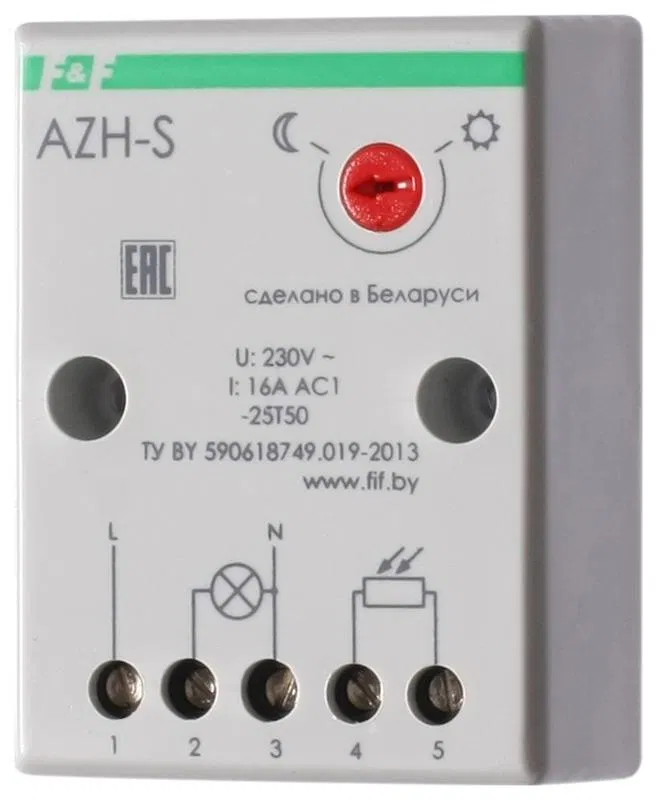 Фотореле AZH-S (выносной фотодатчик IP-65 монтаж на плоскость 230В 16А 1НО IP20) F&F EA01.001.007 Евроавтоматика F&F
