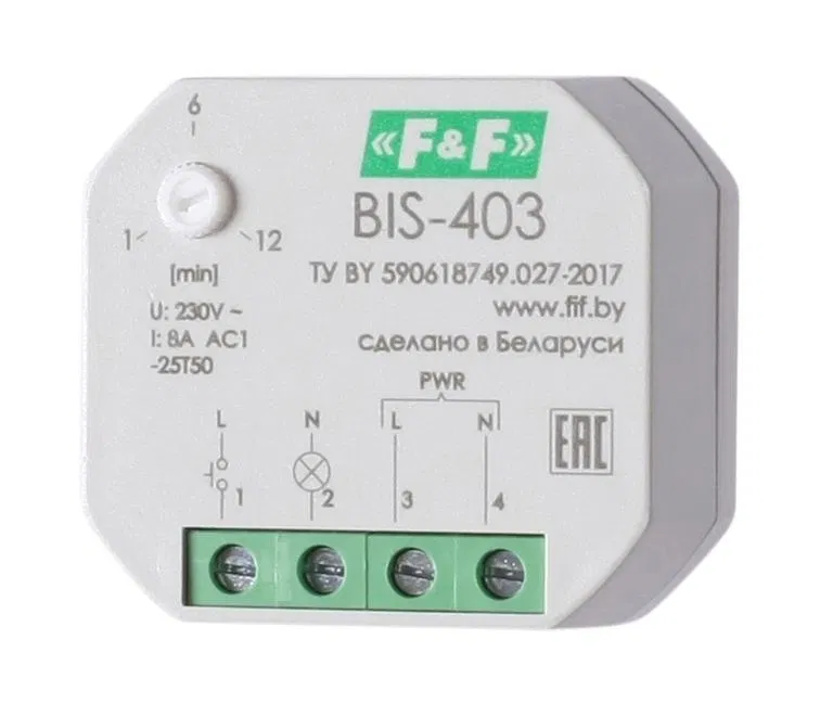 Реле импульсное BIS-403 (230В 8А 1Z с лестничным автоматом в монтаж. коробку d60мм) F&F EA01.005.004 Евроавтоматика F&F