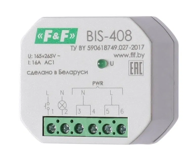 Реле импульсное BIS-408 16А 1NO IP20 100-265В AC установка в монтажную коробку d60мм F&F EA01.005.008 Евроавтоматика F&F