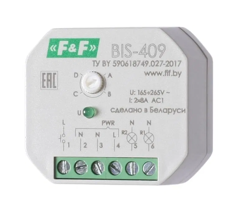 Impulse relay BIS-409 (4 functions; control of two loads; for installation in a d60mm mounting box) F&F EA01.005.009 Euroautomatika F&F