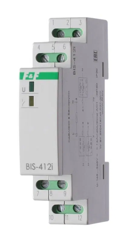 Impulse relay BIS-412i (DIN-rail mounting; for group operation mode; for loads with high inrush current (160A/20ms)) F&F EA01.005.018 Euroautomatika F&F