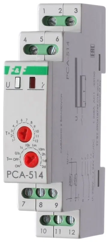 Реле времени PCA-514 2х8А 230В 2 перекл. IP20 задержка выключ. монтаж на DIN-рейке F&F EA02.001.005 Евроавтоматика F&F