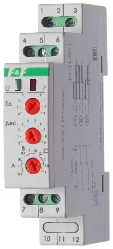 Реле времени PCU-501 2х8А 24-264В AC/DC 2п IP20 многофункц. выдержка времен. после отключ. питания монтаж на DIN-рейке F&F EA02.001.021 Евроавтоматика F&F