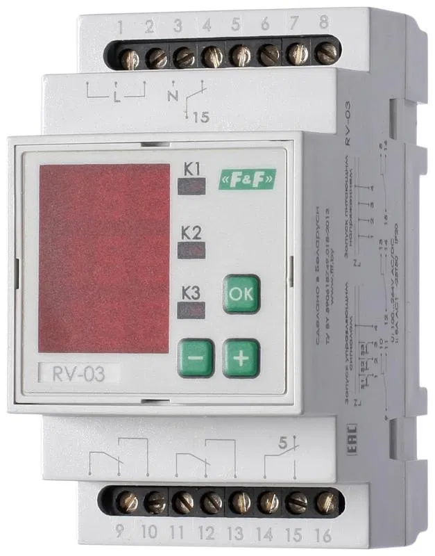 Реле времени RV-03 3х8А 100-264В AC/DC 3NO/NC IP20 многофункц. 3-х канал. 9 режимов работы с входами START диапазон выдержки времени 0с-99ч 59мин; 3мод. монтаж на DIN-рейке F&F EA02.001.026 Евроавтоматика F&F
