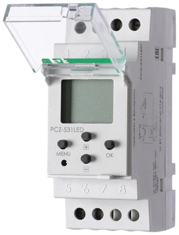 Time relay PCZ-531LED 8A 9-30V DC IP20 2mod. 1 channel programmed. change of brightness level of incandescent lamps or LED strips with 9-30V DC weekly cycle DIN-rail mounting F&F EA02.002.016 Euroautomatika F&F