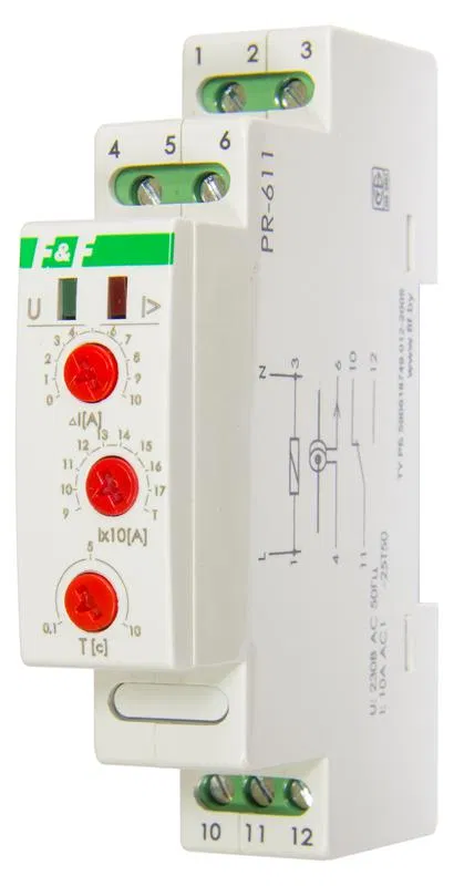 Реле тока РR-611-02 (исп.2 (100-190А); с задержкой отключения; монтаж на DIN-рейке 35мм 230В 10А 1P IP20) F&F EA03.004.004 Евроавтоматика F&F