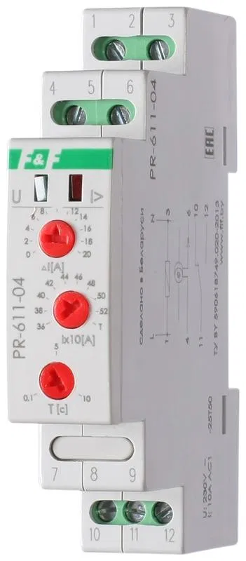 Реле тока PR-611-04 (360-540А ; регулир. задержка отключ.; с выносным ТТ в комплекте 1 модуль; монтаж на DIN-рейке) F&F EA03.004.009 Евроавтоматика F&F