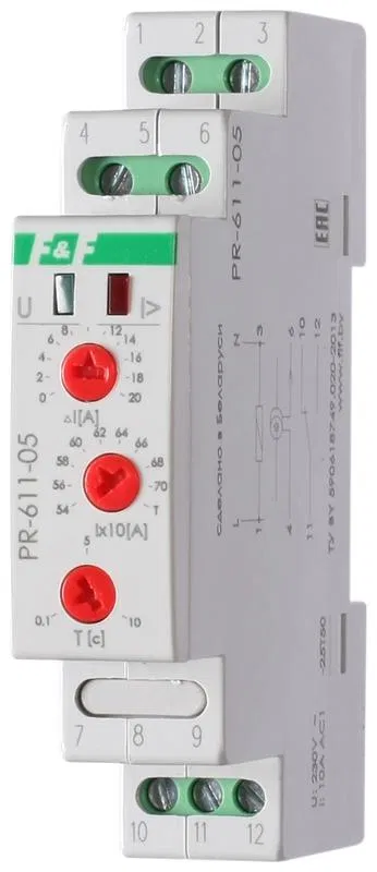Реле тока PR-611-05 (540-640А ; регулир. задержка отключ.; с выносным ТТ в комплекте 1 модуль; монтаж на DIN-рейке) F&F EA03.004.010 Евроавтоматика F&F