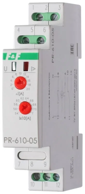 Реле тока PR-610-05 (540-640А; с выносным ТТ в комплекте; 1 модуль; монтаж на DIN-рейке) F&F EA03.004.013 Евроавтоматика F&F