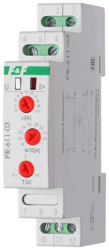 Реле тока PR-611-03 (180-360А ; регулир. задержка отключ.; с выносным ТТ в комплекте 1 модуль; монтаж на DIN-рейке) F&F EA03.004.015 Евроавтоматика F&F