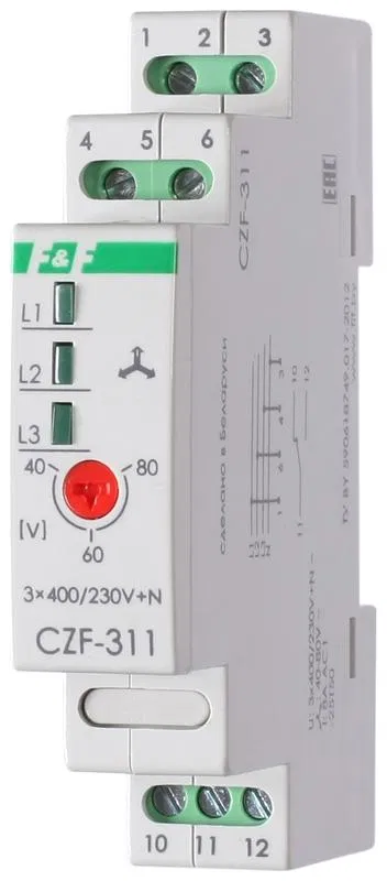 Реле контроля и наличия фаз CZF-311 (3х400/230+N 8А 1Р IP20 регул. порога откл.) F&F EA04.001.006 Евроавтоматика F&F
