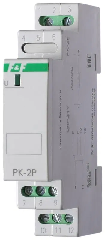 Реле промежуточное PK-2P 12 (монтаж на DIN-рейке 35мм 12В AC/DC 2х8А 2P IP20) F&F EA06.001.006 Евроавтоматика F&F