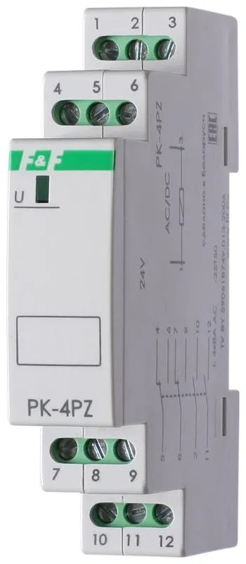 Реле промежуточное PK-4PZ/110 (110В AC 1 модуль монтаж на DIN-рейке 4х8А 2NO/NC+2NO IP20) F&F EA06.001.015 Евроавтоматика F&F