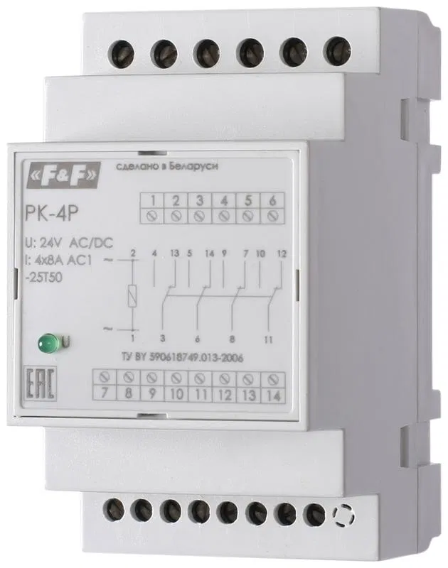 Intermediate relay PK-4P (35mm DIN-rail mounting 24V 50Hz 4x8A 4 poles) F&F EA06.001.024 Euroautomatika F&F