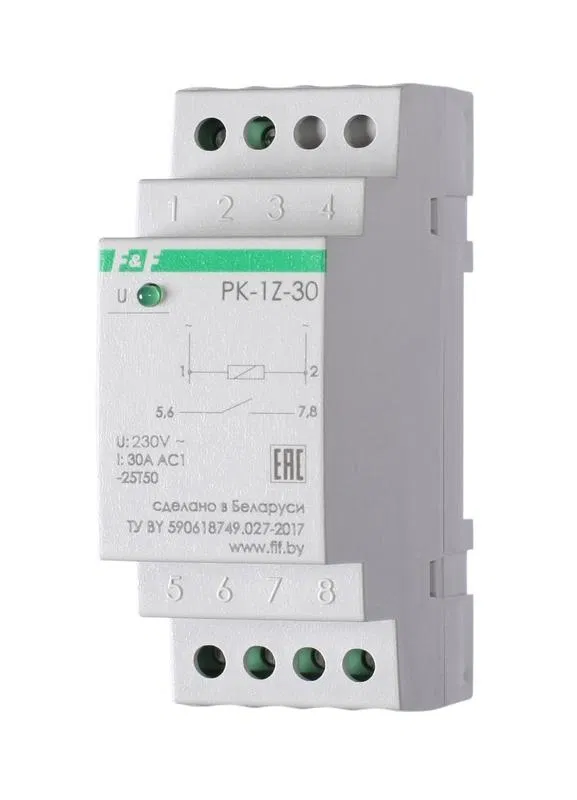 Реле промежуточное PK-1Z-30/230 (230В AC 2 модуля монтаж на DIN-рейке 30A 1NO IP20) F&F EA06.001.045 Евроавтоматика F&F