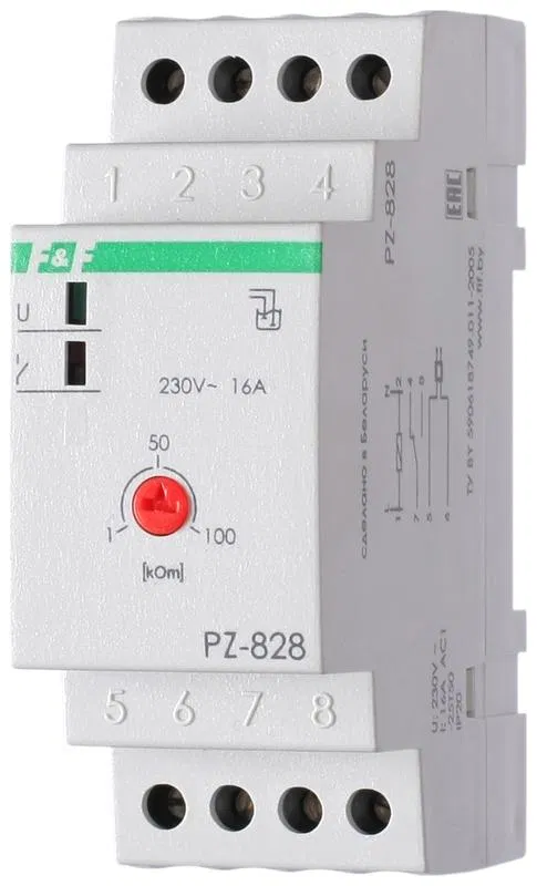 Liquid level relay PZ-828 (without sensor; single-level; 2 modules; DIN-rail mounting) F&F EA08.001.006 Euroautomatika F&F