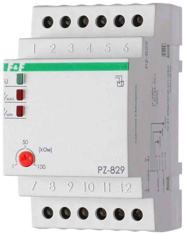 Liquid level relay PZ-829 (without sensors; two-level; 3 modules; DIN-rail mounting) F&F EA08.001.007 Euroautomatika F&F