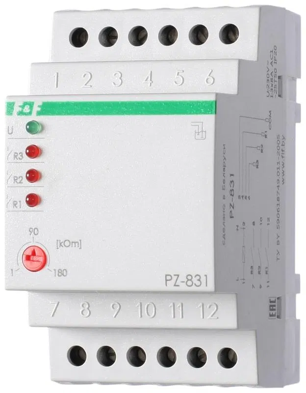 Liquid level relay PZ-831 (without sensors; three-level; independent control for each level; 3 modules; DIN-rail mounting) F&F EA08.001.011 Evroautomatika F&F